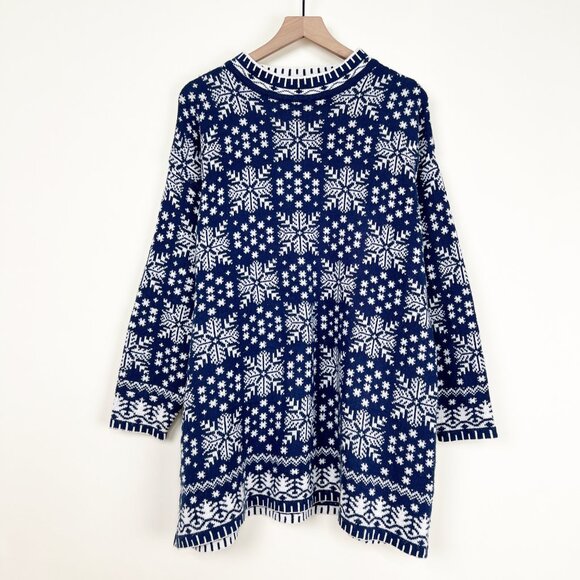 Vintage Snowflake Knit Sweater Oversized Tunic Fair Isle Scandinavian Christmas - Picture 3 of 7
